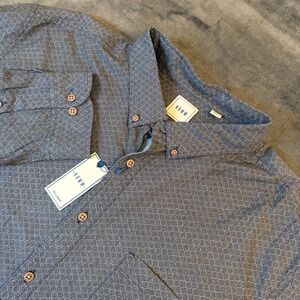 ROWM Tall Man Button Up Shirt Mens 3XT Blue Geometric Stretch Long Sleeve NWT